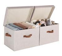 StorageWorks Boîtes de rangement avec couvercles, boîtes extra-larges pour étagères, paniers décoratifs en tissu avec poignées pour rangement de vêtements, Mélange de marron et beige, lot de 2