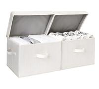 StorageWorks Boîtes de rangement avec couvercles, boîtes larges pour étagères, paniers décoratifs en tissu avec poignées pour rangement de vêtements, mélange de beige, blanc et ivoire, lot de 2
