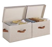 StorageWorks Boîtes de rangement avec couvercles, boîtes larges pour étagères, paniers décoratifs en tissu avec poignées pour rangement de vêtements, Mélange de marron et beige, lot de 2
