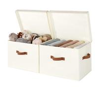 StorageWorks Boîtes de rangement en tissu avec couvercles, boîtes de rangement extra-larges pour étagères, paniers à linge pliables avec poignées organisation de jouets, blanc ivoire, lot de 2