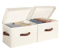 StorageWorks Boîtes de rangement en tissu avec couvercles, boîtes de rangement larges pour étagères, paniers à linge pliables avec poignées organisation de jouets, blanc ivoire, lot de 2