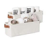 StorageWorks Boîtes de rangement étroites, paniers longs pour organiser la garde-robe, boîtes de rangement avec poignées et cadre métallique, bacs décoratifs pour étagères de salle, beige, lot de 2