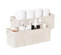 StorageWorks Boîtes de rangement étroites, paniers longs pour organiser la garde-robe, boîtes de rangement avec poignées et cadre métallique, bacs décoratifs rayures kaki et beige, lot de 2