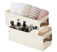 StorageWorks Boîtes de rangement étroites, paniers longs pour organiser la garde-robe, boîtes de rangement avec poignées et cadre métallique, bacs décoratifs 38 x 15 x 13 cm, beige crème, lot de 2