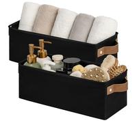 StorageWorks Boîtes de rangement étroites pour étagère, paniers de rangement longs avec armature métallique, boîtes pour organisation, bacs en tissu pliables décoratifs, Noir, lot de 2