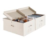 StorageWorks Boîtes de rangement extra-larges avec couvercles, paniers en tissu 55L avec séparateur, boîtes à vêtements, organisateurs de placard à linge avec poignées, Rayures kaki et beige
