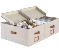 StorageWorks Boîtes de rangement extra-larges avec couvercles, paniers en tissu 55L avec séparateur, boîtes à vêtements, organisateurs de placard à linge avec poignées, Mélange de marron et beige
