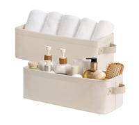 StorageWorks Lot de 2 bacs de rangement étroits, petit panier pour placard et étagères, organiseur en tissu avec poignées, rangement de papier toilette, beige, coton frais