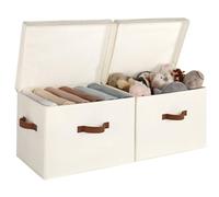 StorageWorks Lot de 2 boîtes de rangement en tissu avec couvercle, bacs de rangement empilables en lin pour vêtements, organiseurs de placard décoratifs avec couvercle, panier de rangement