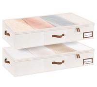 StorageWorks Lot de 2 boîtes de rangement robustes sous le lit avec couvercle pour vêtements, organiseur de rangement extra large avec couvercle, boîte en tissu, beige et blanc