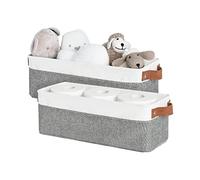 StorageWorks Narrow Storage Bins, Small baskets for Organizing, Long Storage Basket with Handles, Fabric Storage Bins for Shelf, Grey and White, 2-Pack