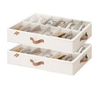 StorageWorks Organisateur de chaussures sous lit, Conteneur à chaussures ajustable avec séparateurs pour 24 paires, Boîte de rangement sous lit avec couvercle, Gain de place, beige, Lot de 2