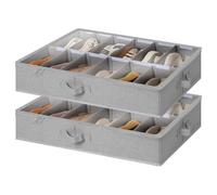 StorageWorks Organisateur de chaussures sous lit, Rangement gain de place pour 24 paires, Conteneur à chaussures avec séparateurs réglables, Boîte de rangement avec couvercle, Couleur grise, Lot de 2