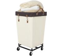 StorageWorks Panier à linge 160L avec roulettes, grand panier roulant pour organisation du linge, panier à linge sale pour hôtel, maison, placard, dortoir, beige