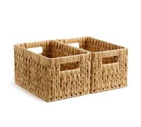 StorageWorks Paniers de rangement en osier pour étagères, grands paniers d'étagère avec poignées, boîtes de rangement rectangulaires en osier, boîtes organiser, jacinthe d'eau naturelle, lot de 2