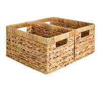 StorageWorks Paniers de rangement en osier pour étagères, grands paniers d'étagère avec poignées, boîtes de rangement rectangulaires en osier, boîtes organiser, jacinthe d'eau naturelle, lot de 2