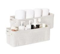 StorageWorks Paniers de rangement étroits, boîtes de rangement longues pour organiser la garde-robe, boîtes de rangement fines avec poignées, paniers décoratifs, rayures grises et blanches, lot de 2