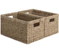 StorageWorks Paniers en osier pour étagères, grands paniers de rangement avec poignées, boîtes de rangement rectangulaires en osier, panier tressés organiser garde-manger, en jonc naturel, lot de 2
