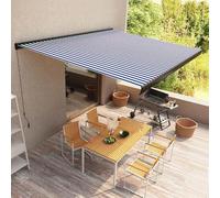 Store à cassette manuel 450 x 300 cm - Aluminium revêtu par pulvérisation et tissu revêtu de polyuréthane - Protection solaire parfaite pour terrasse et jardin - Bleu et blanc