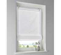 Store à enroulement 100% coton, couleur blanche, opaque, montage sans perçage, avec crochets pour fenêtre, largeur 100 x hauteur 140 cm
