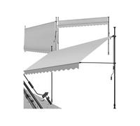 Store banne de jardin - TECTAKE - Store à pince sans perçage avec manivelle réglable en hauteur - Gris Clair - 350 x 180 cm