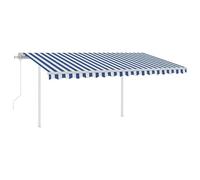 Store automatique 4 x 3,5 m bleu blanc pour terrasse et jardin - Aluminium revêtu par pulvérisation, fer et tissu 100 % polyester avec revêtement PU - Rétractable et résistant aux intempéries