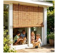 Store Bambou Extérieur 115×70cm Rideau de Roseau pour Abri de Jardin,Store Enrouleur Occultant pour Intimité Totale,Montage Mural ou au Plafond Brun