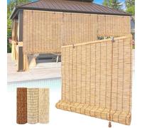 Store Bambou Extérieur Interieur Store Enrouleur Roseau Naturel Jalousie Romains avec Levage Occultant 75% Rétro Rideau De Roseau 80 90 100 115 130 145 160 180 200cm Canisse Naturelle Déroulable