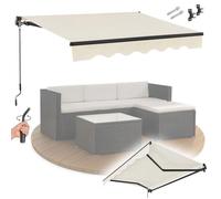 Store banne à bras articulés 250x200 cm Beige - Protection solaire UV40+, Toile polyester imperméable, Manivelle