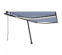 Store Banne Automatique Extérieur avec LED, Capteur de Vent, Télécommande, Aluminium ThermoLaqué, Toile Polyester Résistante, Store Exterieur Terrasse, Auvent de Terrasse, Bleu et Blanc,400 x 350 cm