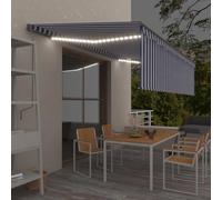 Store Banne Automatique Extérieur, Store Enrouleur avec LED et Capteur de Vent, Toile Polyester Résistante aux UV, Stores Occultant pour Terrasse et Jardin, Télécommande Incluse, Bleu et Blanc, 5x3 m