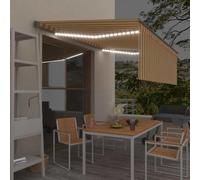 Store Banne Automatique Extérieur, Stores Enrouleur avec LED et Capteur de Vent, Store Vertical Extérieur Résistant aux UV, Auvent de Terrasse Réglable, Télécommande Incluse, Jaune/Blanc, 4 x 3 m