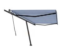 Store Banne Autoportant Extérieur,500x300 cm,Toile Polyester Résistante UV/Eau,Structure Aluminium Thermolaqué,Store Enrouleur Exterieur Réglable,Auvent de Terrasse Pivotant 360°,Bleu/Blanc/Anthracite