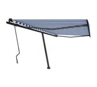 Store Banne Autoportant Extérieur, Rétractable à Manivelle, Toile Polyester Résistante UV/Eau, Cadre Aluminium Anthracite, Store Banne et Auvent de Terrasse, Bleu/Blanc, 450 x 350 cm