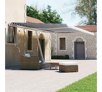 Store Banne Autoportant Extérieur, Rétractable Manuellement 500x300 cm, Toile Polyester Résistante aux UV, Structure Aluminium Robust, Auvent de Terrasse, Store Enrouleur Exterieur, Bleu/Blanc