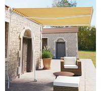 Store Banne Autoportant Extérieur, Rétractable Manuellement, Toile Polyester Résistante UV/Eau, Structure Aluminium Robust, Auvent de Terrasse, Store Enrouleur ExterieurJaune/Blanc, 350 x 250 cm
