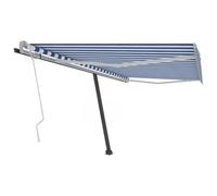 Store Banne Autoportant Extérieur,Store Enrouleur Manuel 400x300 cm,Toile Polyester Résistante UV/Eau,Structure Aluminium Thermo-Laqué,Auvent de Terrasse Réglable 360°,Bleu/Blanc,Cadre Anthracite