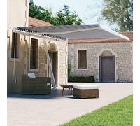 Store Banne Autoportant, Rétractable Manuel 450x300 cm, Toile Polyester Résistante UV/Eau, Structure Aluminium Léger, Auvent de Terrasse et Store Balcon, Bleu/Blanc