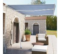 Store Banne Autoportant, Rétractable Manuellement, Toile Polyester Résistante aux UV, Structure Aluminium Robust, Auvent de Terrasse, Store Exterieur Terrasse, Stores Balcon, Bleu/Blanc,350 x 250 cm