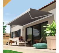 Store Banne Coffre Hevoa 4,00x3,00 M (Motorisé Secours À Télécommande - Blanc - Gris Graphite) Blanc