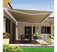 Store Banne Coffre Hevoa 4,05x3,50 M (Motorisé Secours À Télécommande + Led - Blanc - Taupe) Blanc