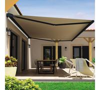 Store Banne Coffre Hevoa 4,05x3,50 M (Motorisé Secours À Télécommande + Led - Gris Anthracite - Taupe) Gris