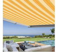 Store banne coffre intégral 4,5 x 3,5 m motorisé et manuel extérieur pour terrasse - Jaune rayé