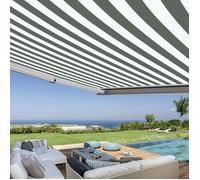 Store banne coffre intégral 5 x 3,5 m motorisé et manuel extérieur pour terrasse - Blanc gris