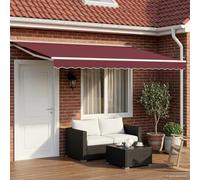 Store banne Coffre rétractable à Bras articulé Manuel, Rouge Bordeaux, 5 x 3,5 m, résistant aux intempéries et aux UV, Fixation Murale pour Jardin, Balcon ou terrasse.