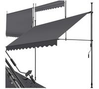 Store banne de jardin - TECTAKE - Store à pince sans perçage avec manivelle réglable en hauteur - Noir/Gris - 300 x 180 cm