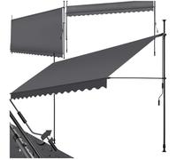 Store banne de jardin - TECTAKE - Store à pince sans perçage avec manivelle réglable en hauteur - Noir/Gris - 400 x 180 cm