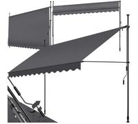 Store banne de jardin - TECTAKE - Store à pince sans perçage avec manivelle réglable en hauteur - Noir/Gris - 350 x 180 cm