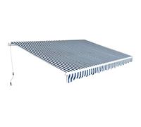 Store Banne Extérieur, Bras Articulés Gauche, 450 cm de Largeur, Tissu Polyester 270 g/m² Enduit PU, Cadre Aluminium Renforcé, Store Terrasse Exterieur et Balcon, Bleu et Blanc, Projection 300 cm