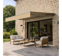 Store Banne Manuel 2,95x2,5m pour Terrasse et Balcon - CONCEPT USINE ADRO - Protection Solaire UV & Pluie, Toile Polyester 280g/m² Taupe, Structure Alu Robuste, Fixation Murale Facile